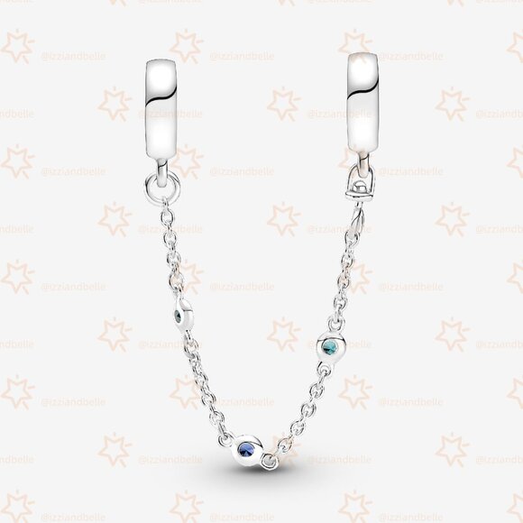 Pandora Triple Blue Stone Safety Chain - Picture 2 of 5